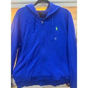 NWT Ralph Lauren Polo Mens Blue Full Zip Hoodie Neon Green Pony Logo Size L